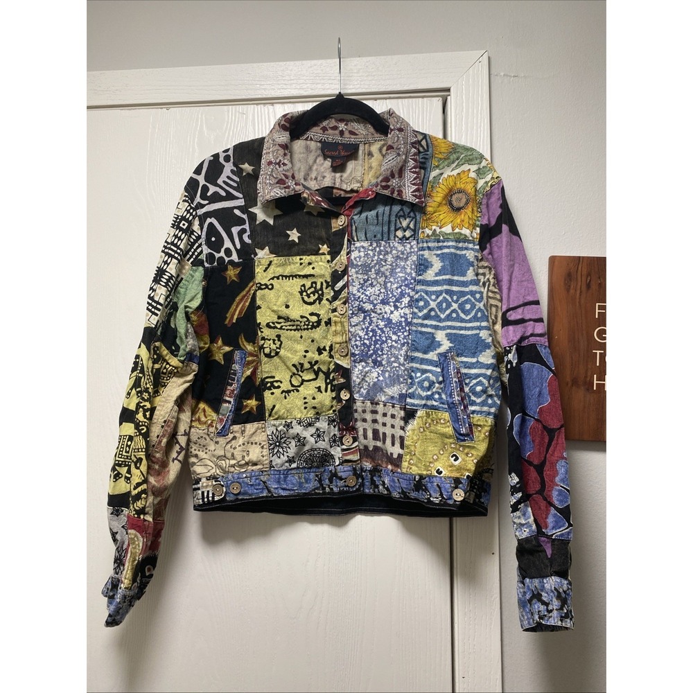 Sacred Threads Patchwork Cotton Jacket Boho Artto Wear M/L Made in India  Artsy - Picture 2 of 11